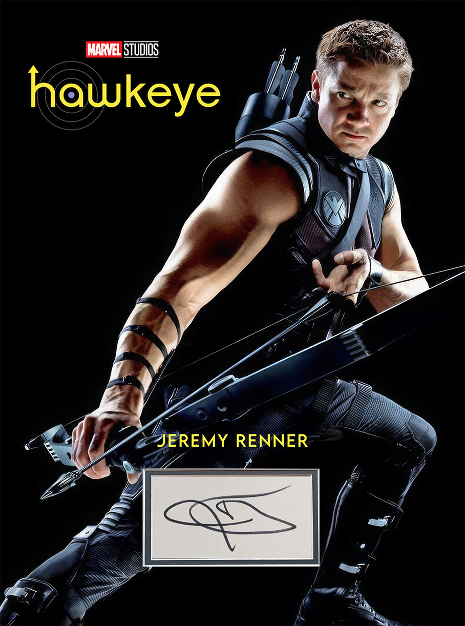HAWKEYE custom 12×16 mats for JEREMY RENNER book page autograph