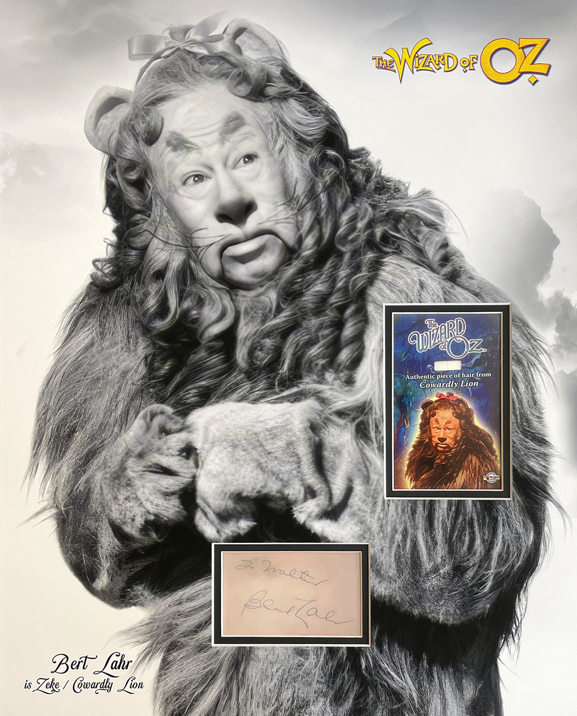 COWARDLY LION of OZ custom 16×20 mat for BERT LAHR autograph and HAIR piece