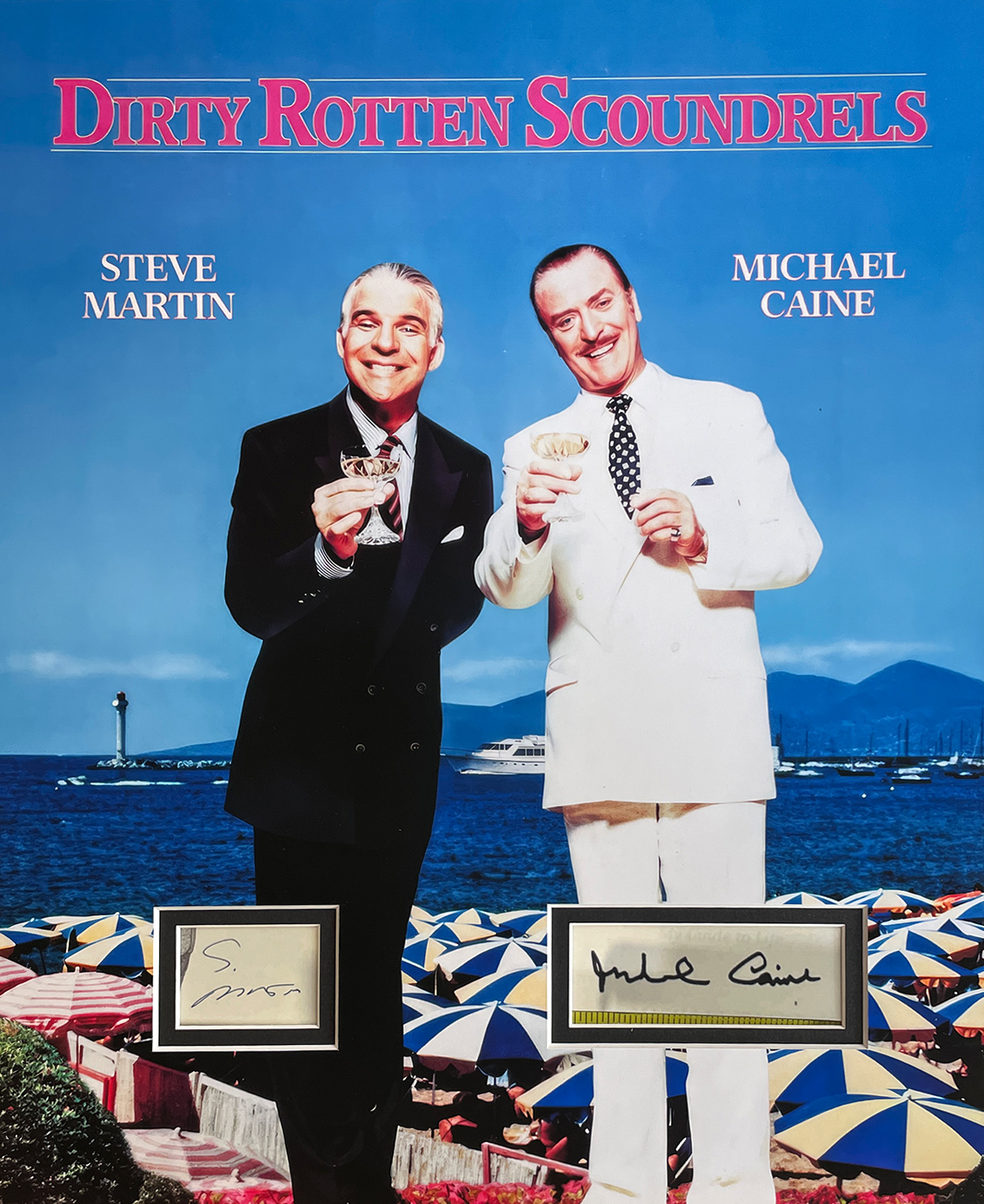 DIRTY ROTTEN SCOUNDRELS custom 12×16 mat for STEVE MARTIN and MICHAEL CAINE book page autographs