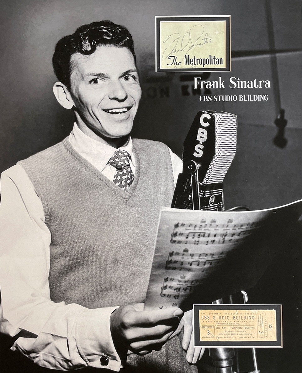 FRANK SINATRA custom 16×20 mat for cut autograph and CBS STUDIO ticket