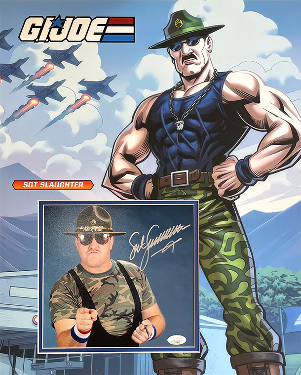 G.I. JOE custom 16×20 mat for SGT. SLAUGHTER signed 8×10 photo