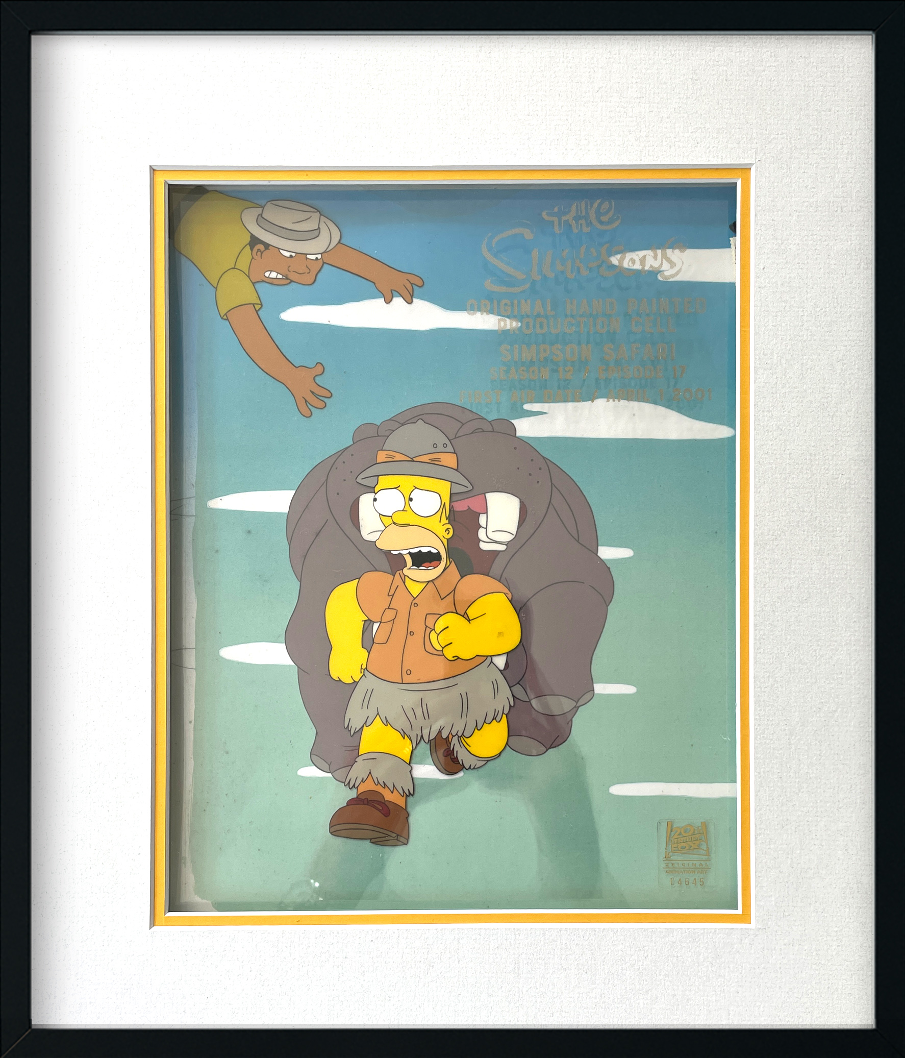 THE SIMPSONS custom mat with glass-etched framing for original animation CEL