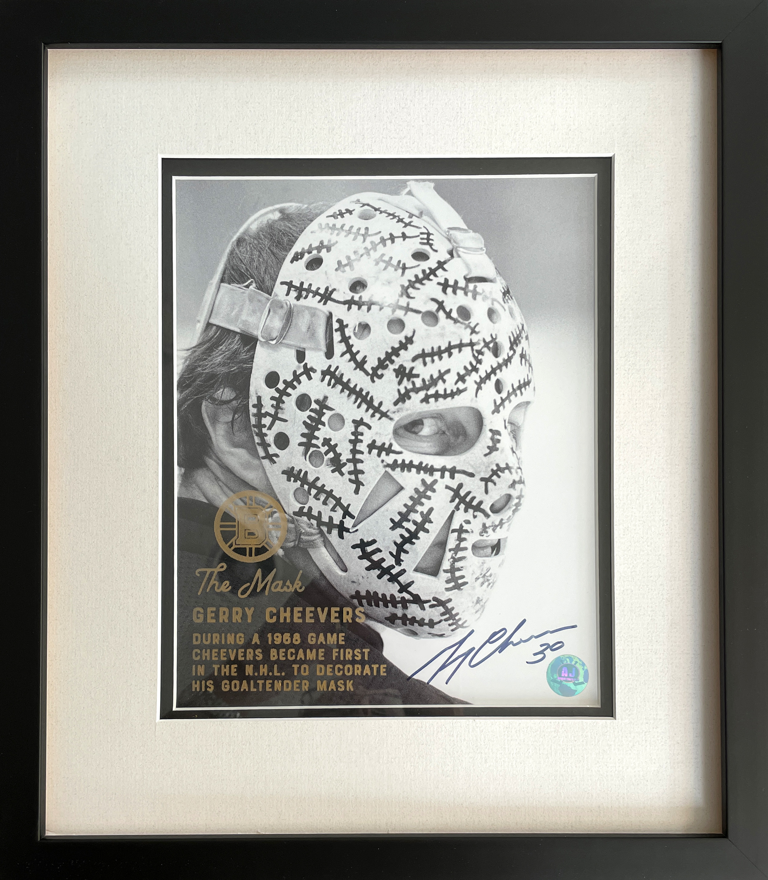 GERRY CHEEVERS autographed “The Mask” 12×14 glass etched display