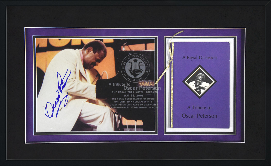 OSCAR PETERSON autographed “Royal Conservatory of Music Tribute” 13X21 glass-etched framed display