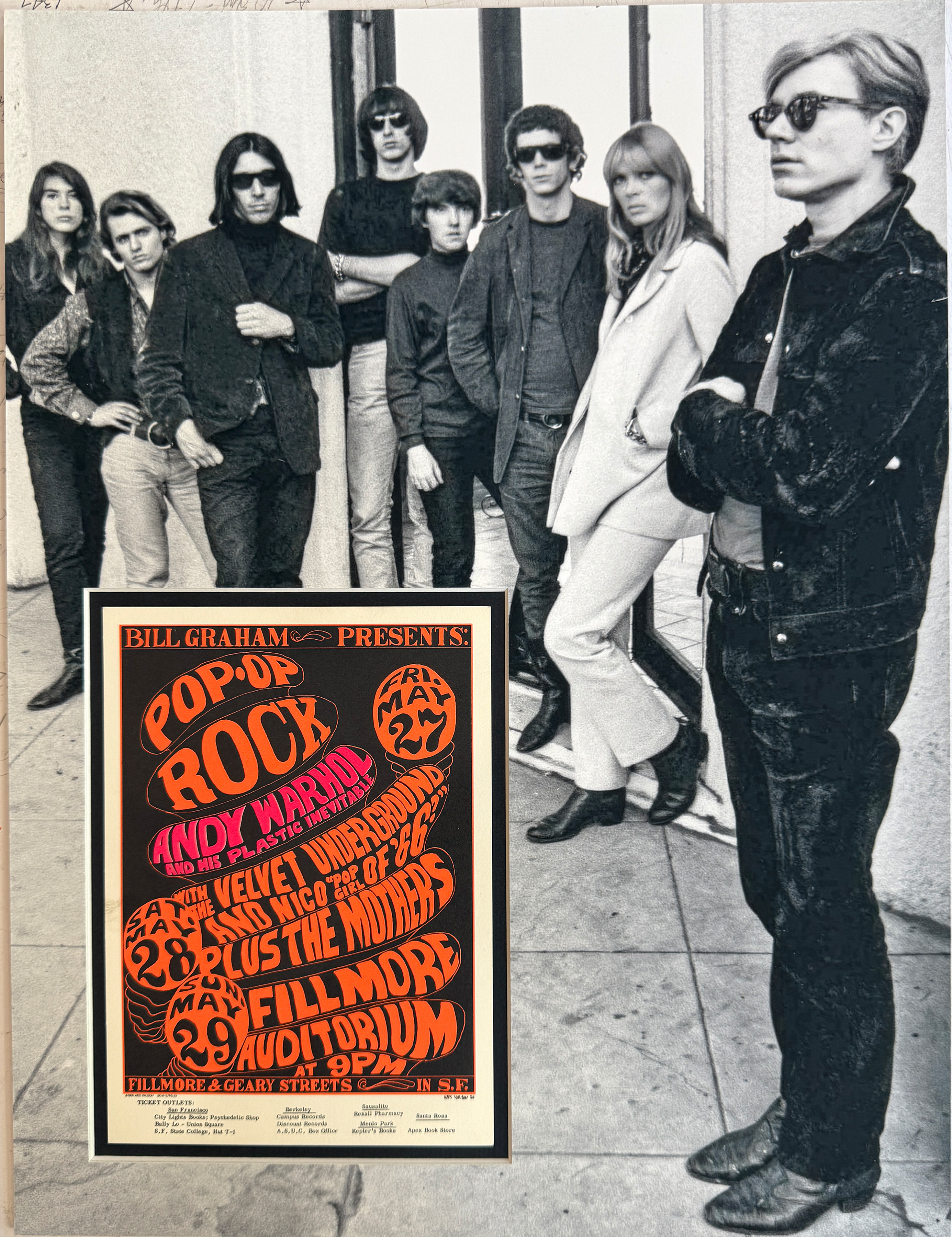 ANDY WARHOL custom 12×16 Velvet Underground mat for vintage 5×7 FILLMORE postcard