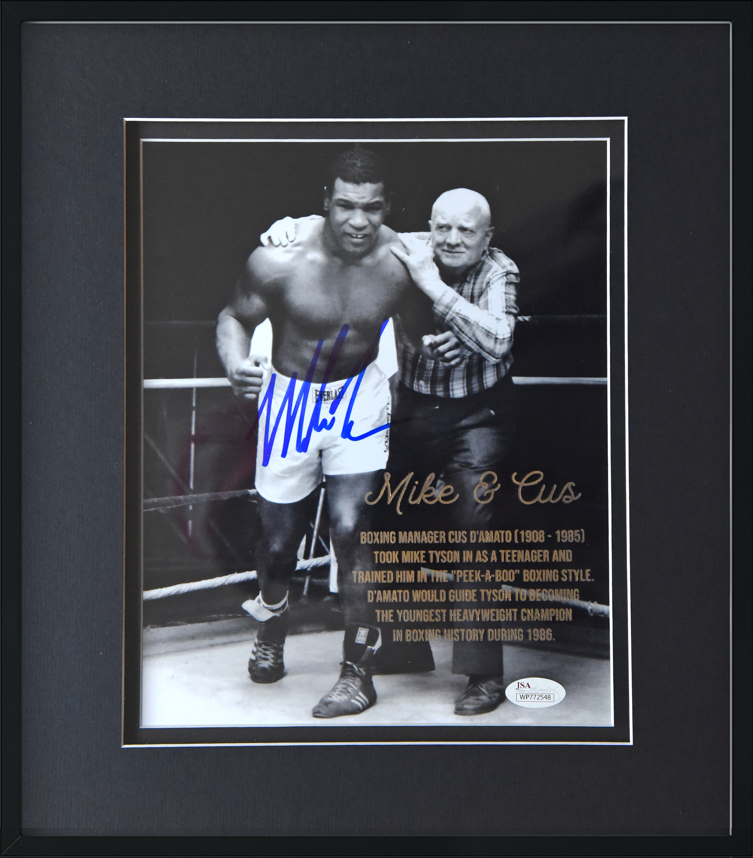 MIKE TYSON autographed 12×14 inch MIKE & CUS glass-etched frame
