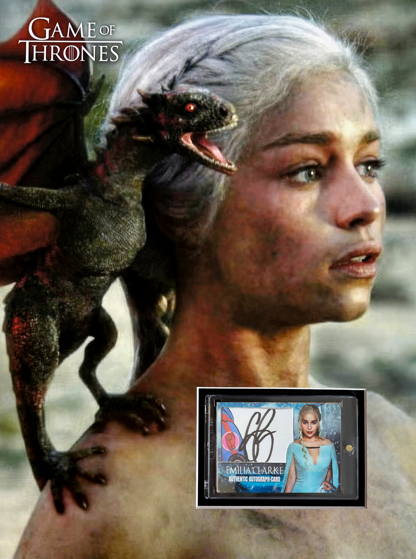 EMILIA CLARKE custom 12×16 “Game Of Thrones” mat for signed CARD