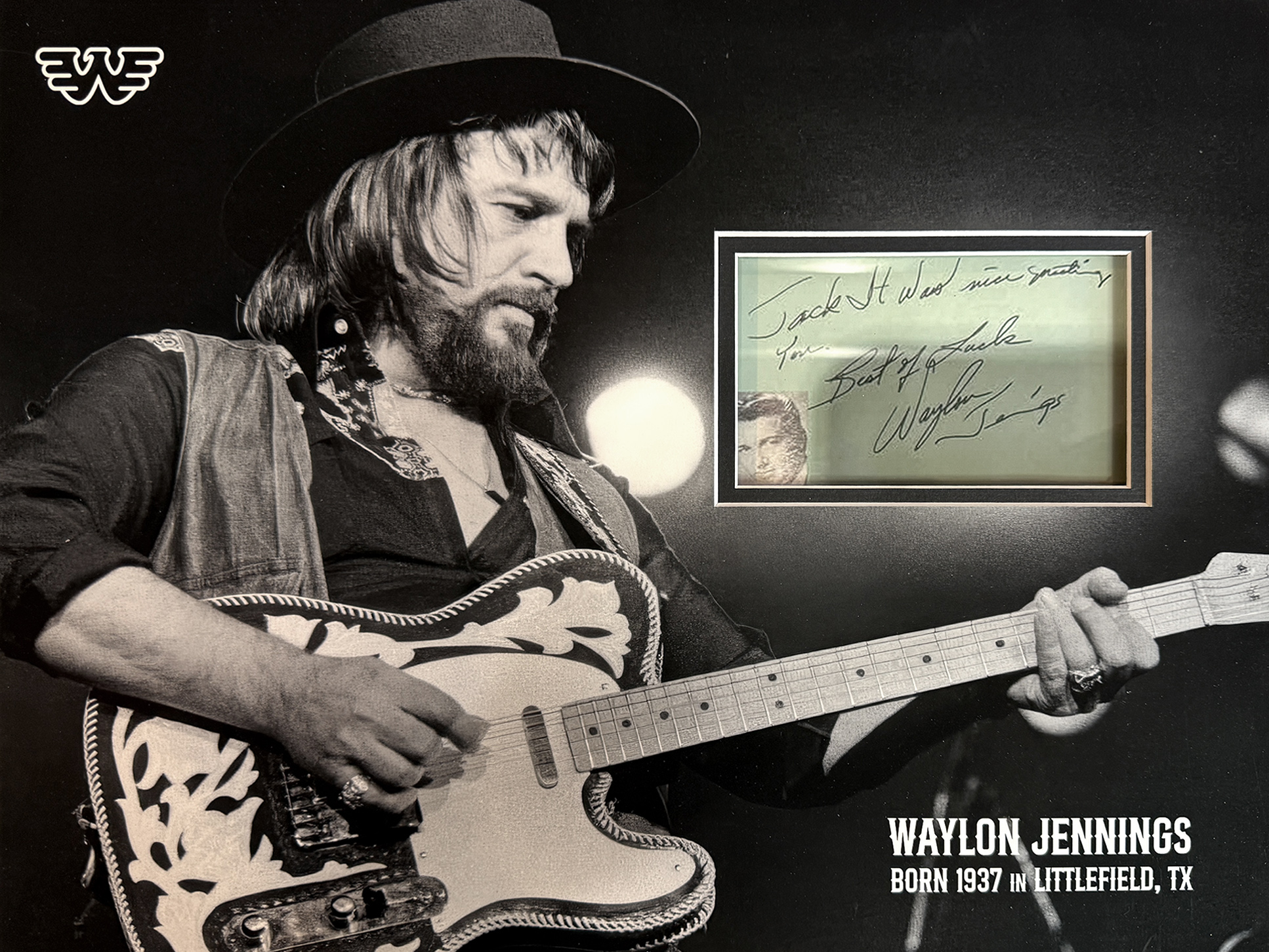 WAYLON JENNINGS custom 12×16 shadowbox mat for encapsulated autograph
