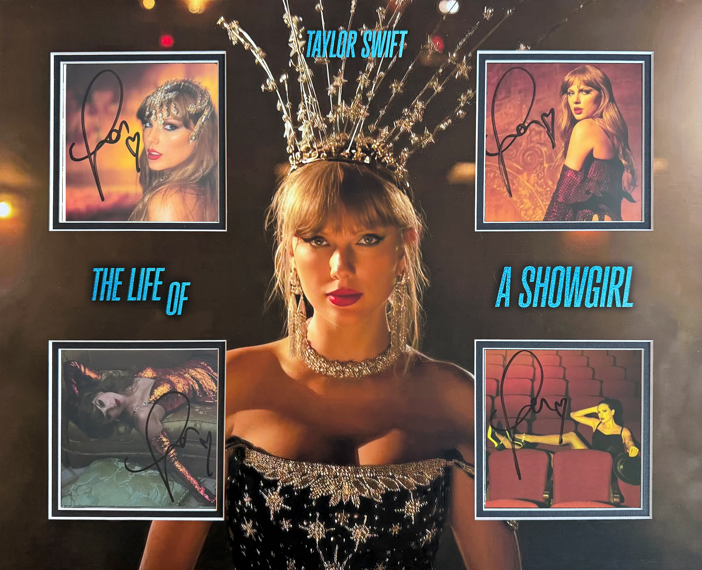 TAYLOR SWIFT custom 16×20 “The Life Of A SHOWGIRL” mats for 2 and 4 signed CD inserts