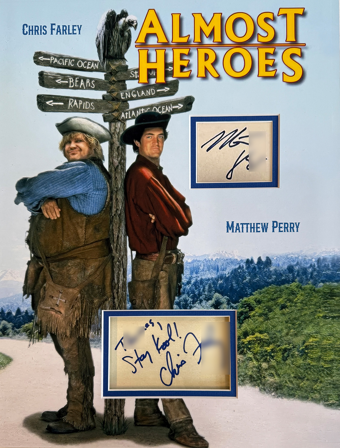 ALMOST HEROES custom 12×16 mat for CHRIS FARLEY and MATTHEW PERRY cut autographs