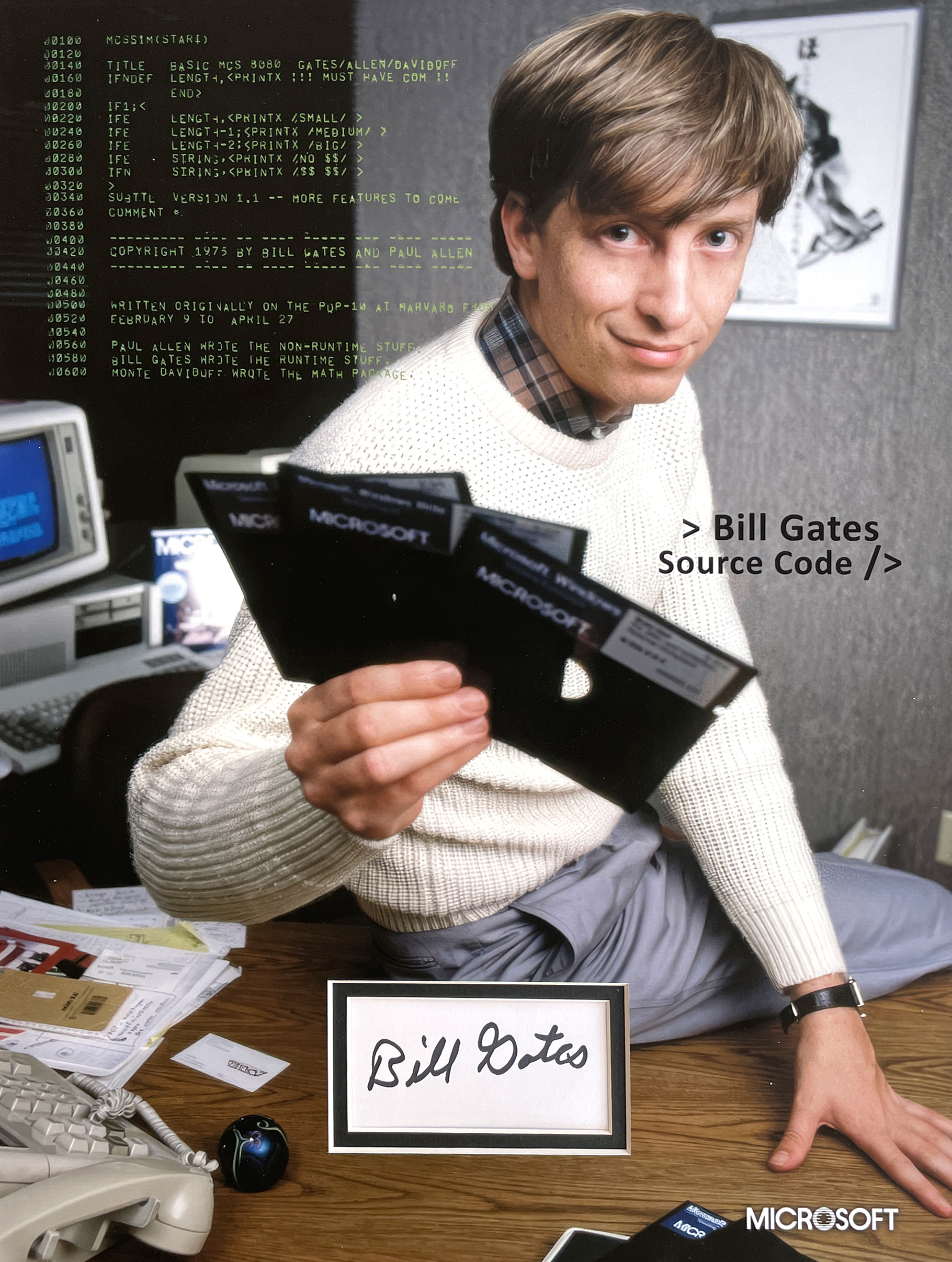 BILL GATES custom 12×16 “Source Code” mat with autographed book page