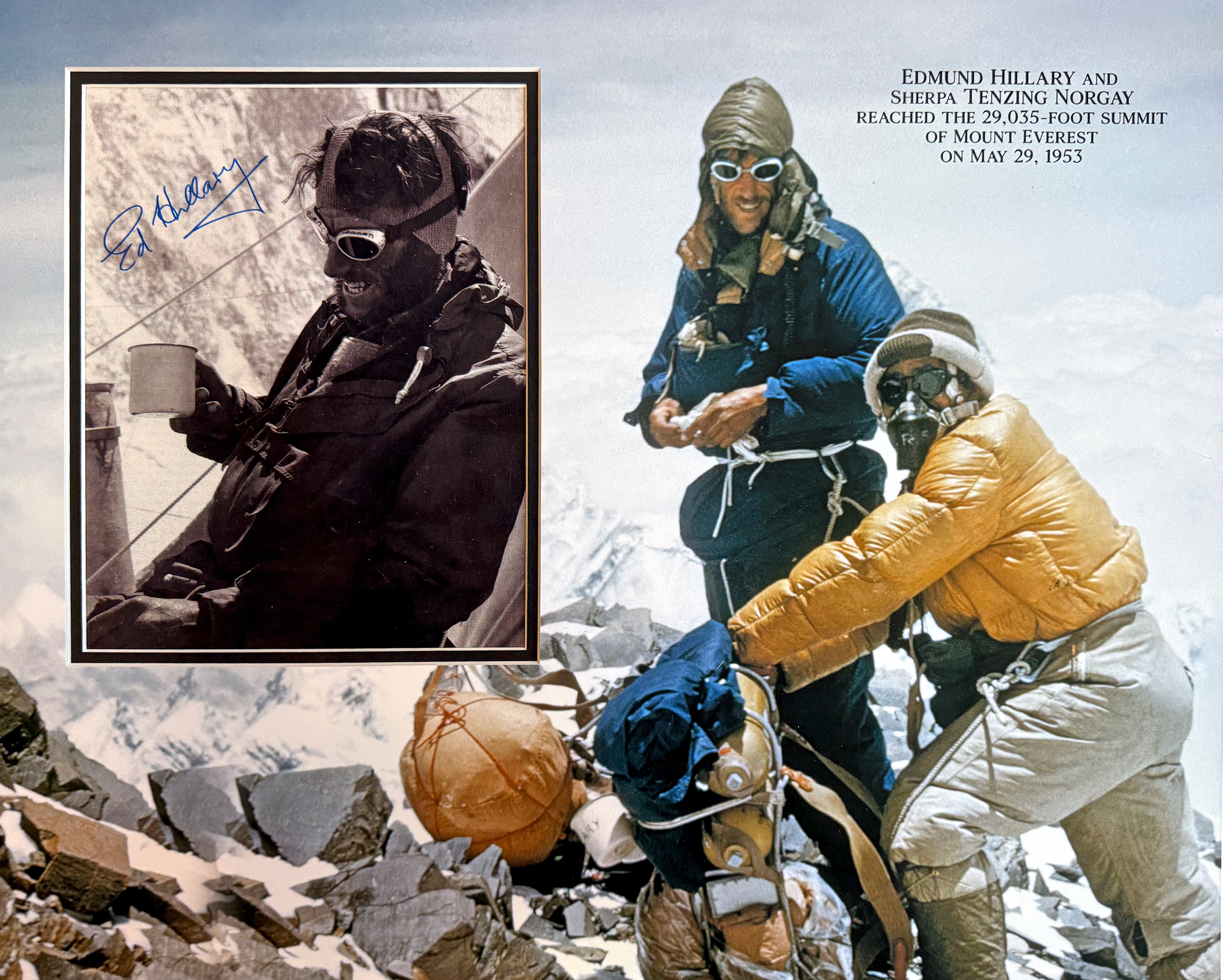 matTV: MOUNT EVEREST custom 16×20 mat for signed EDMUND HILLARY 8×10 photo