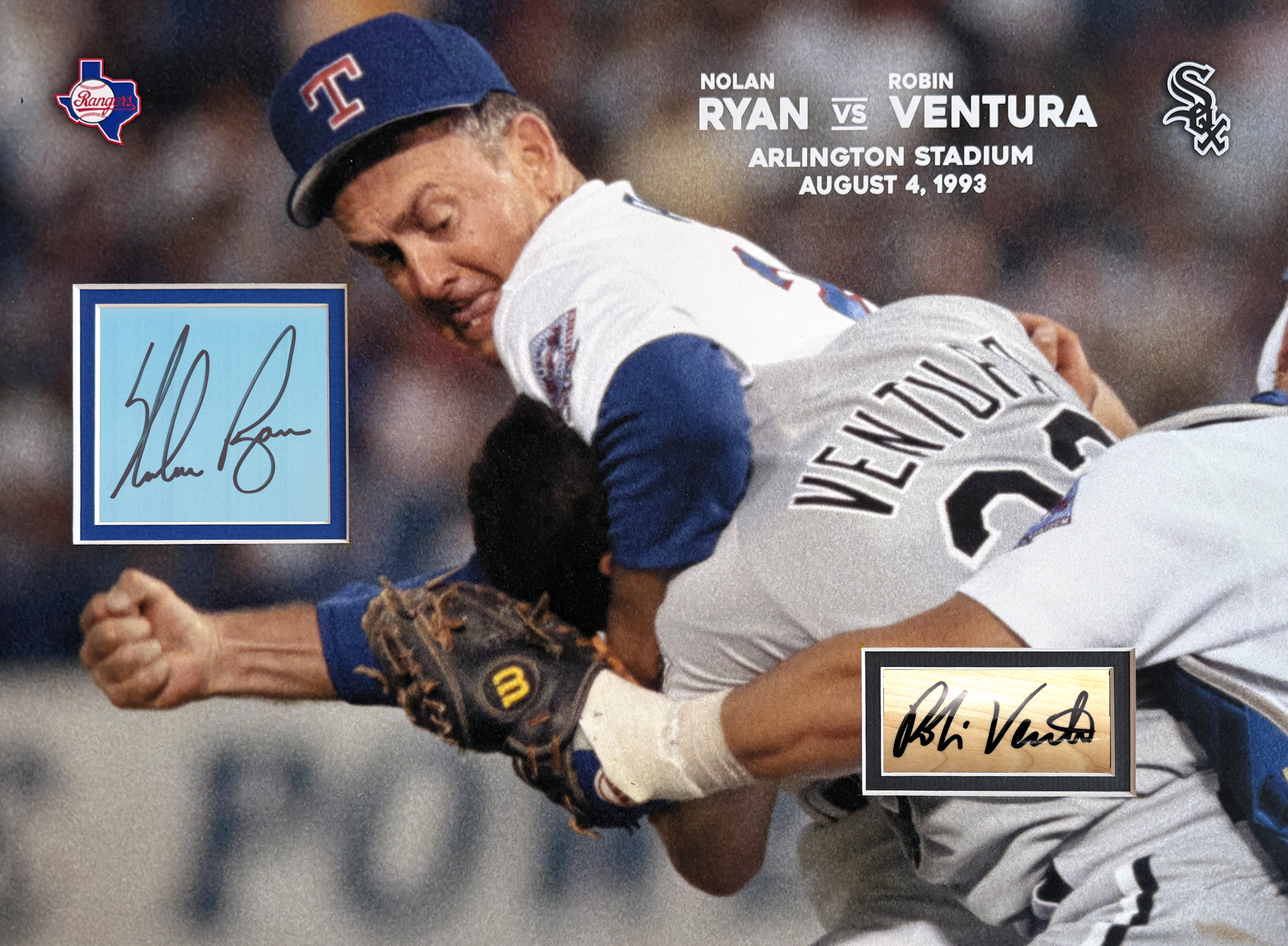 Nolan RYAN vs. Robin VENTURA 12×16 inch Custom FIGHT! mat for 2 cut autographs
