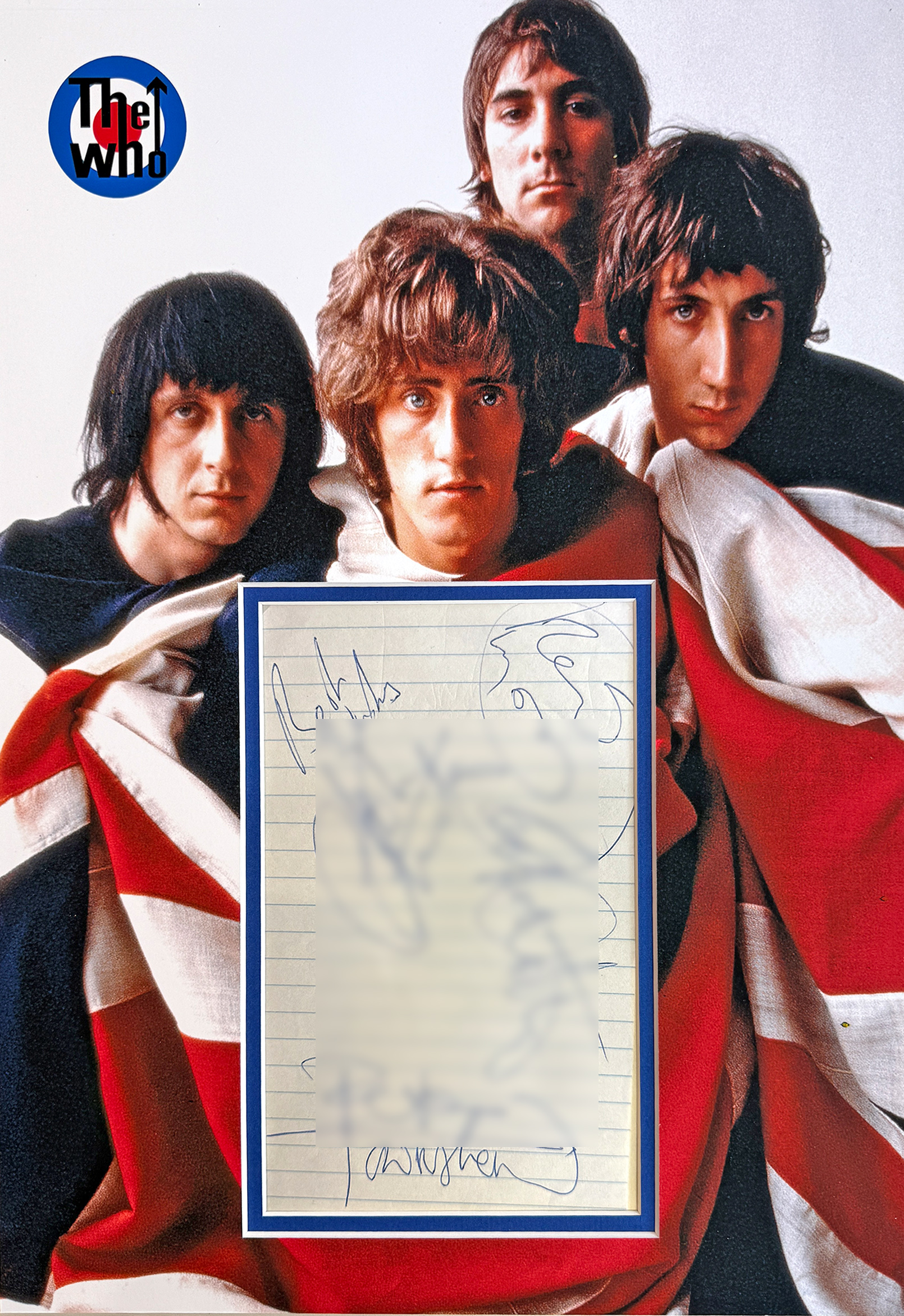 THE WHO custom 12×16 British Flag mat for group signed vintage cut