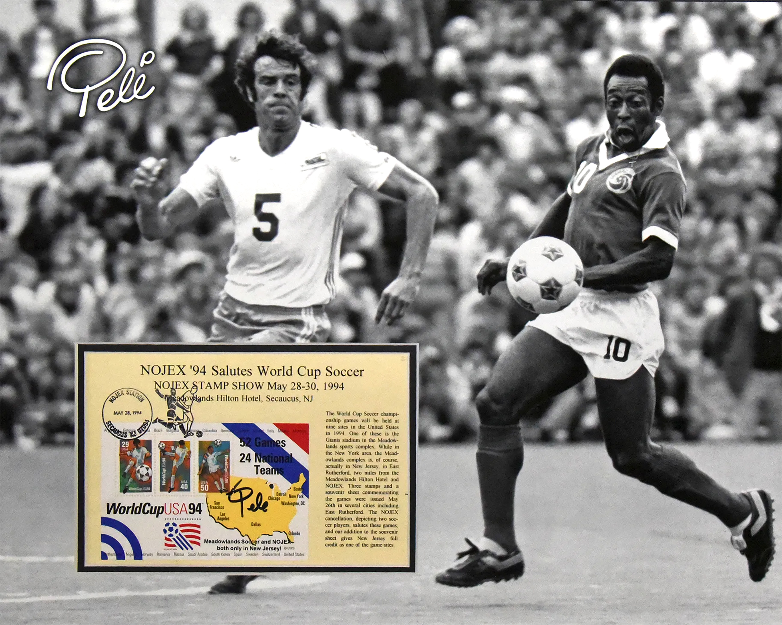 PELE custom 16×20 mat for signed WORLD CUP stamps cover