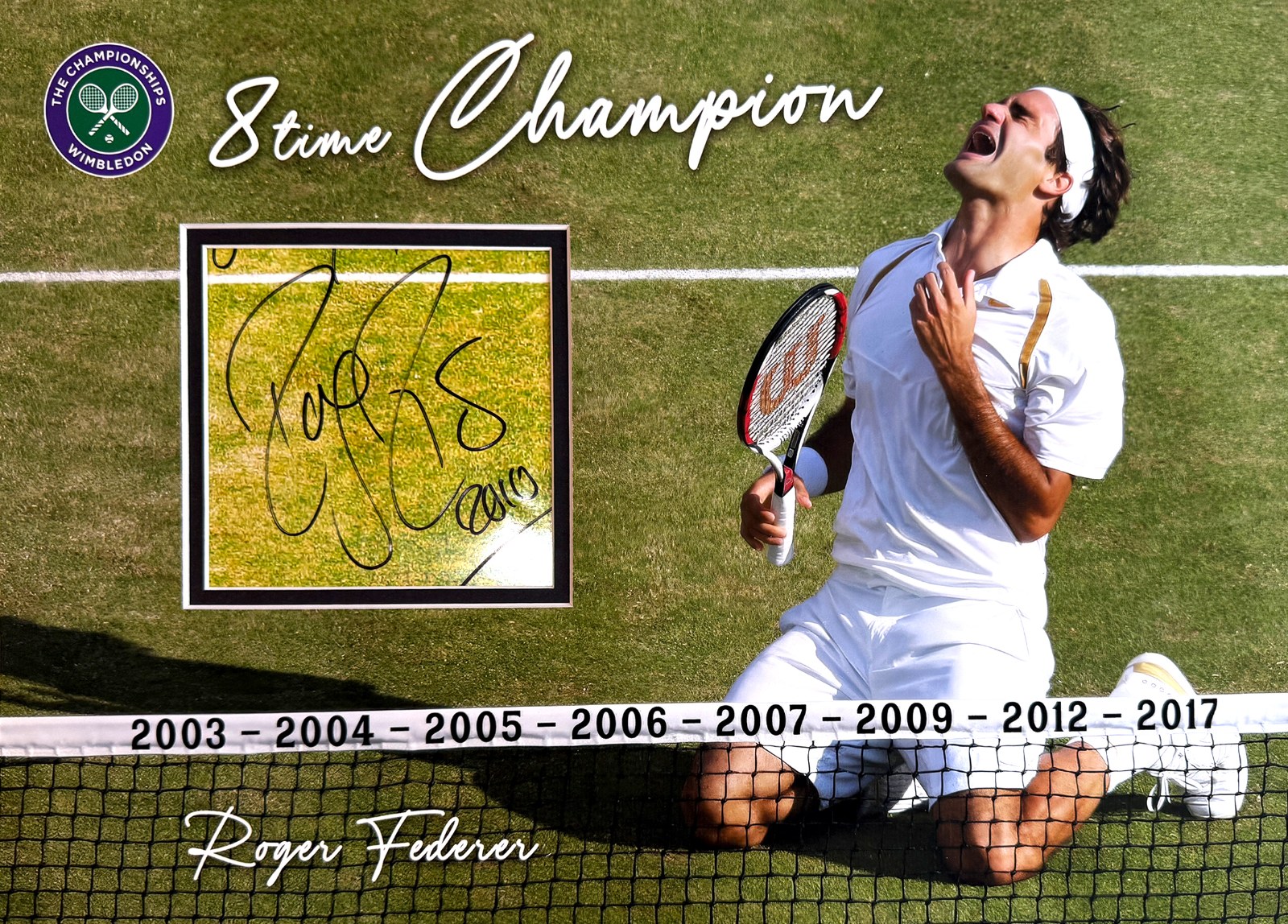 Custom 12×16 inch WIMBLEDON Mat for ROGER FEDERER Cut Autograph