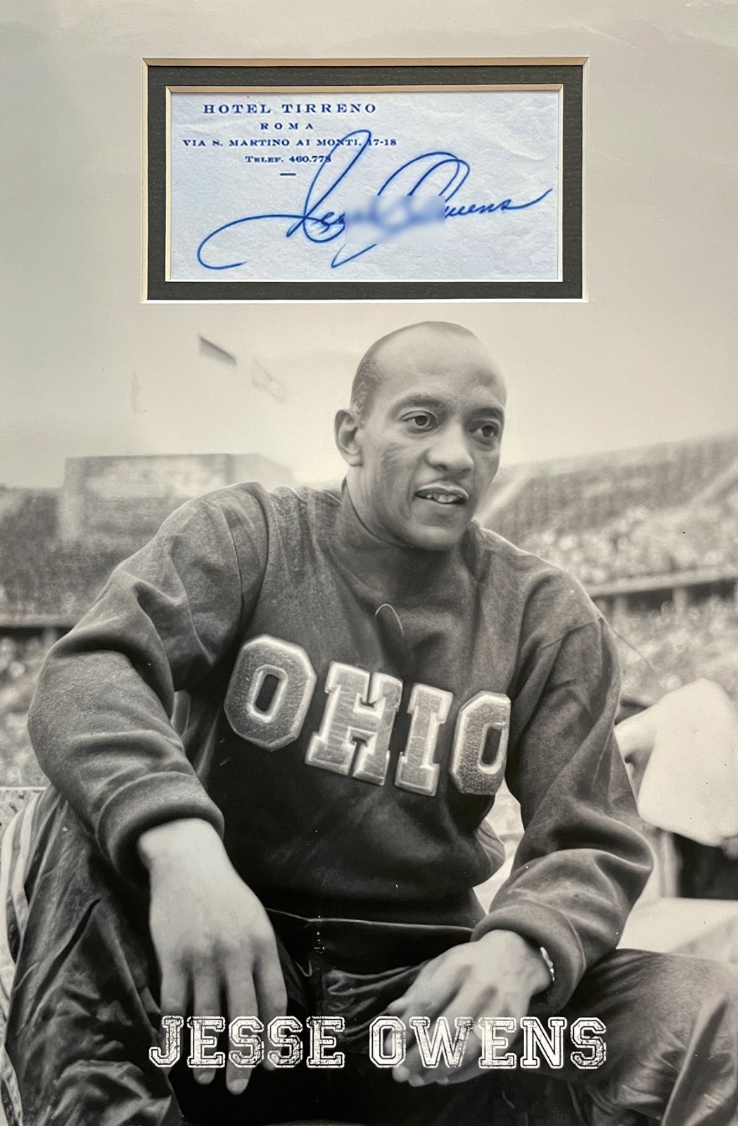 JESSE OWENS Custom 12×16 inch Mat for Signed Hotel Stationery Cut