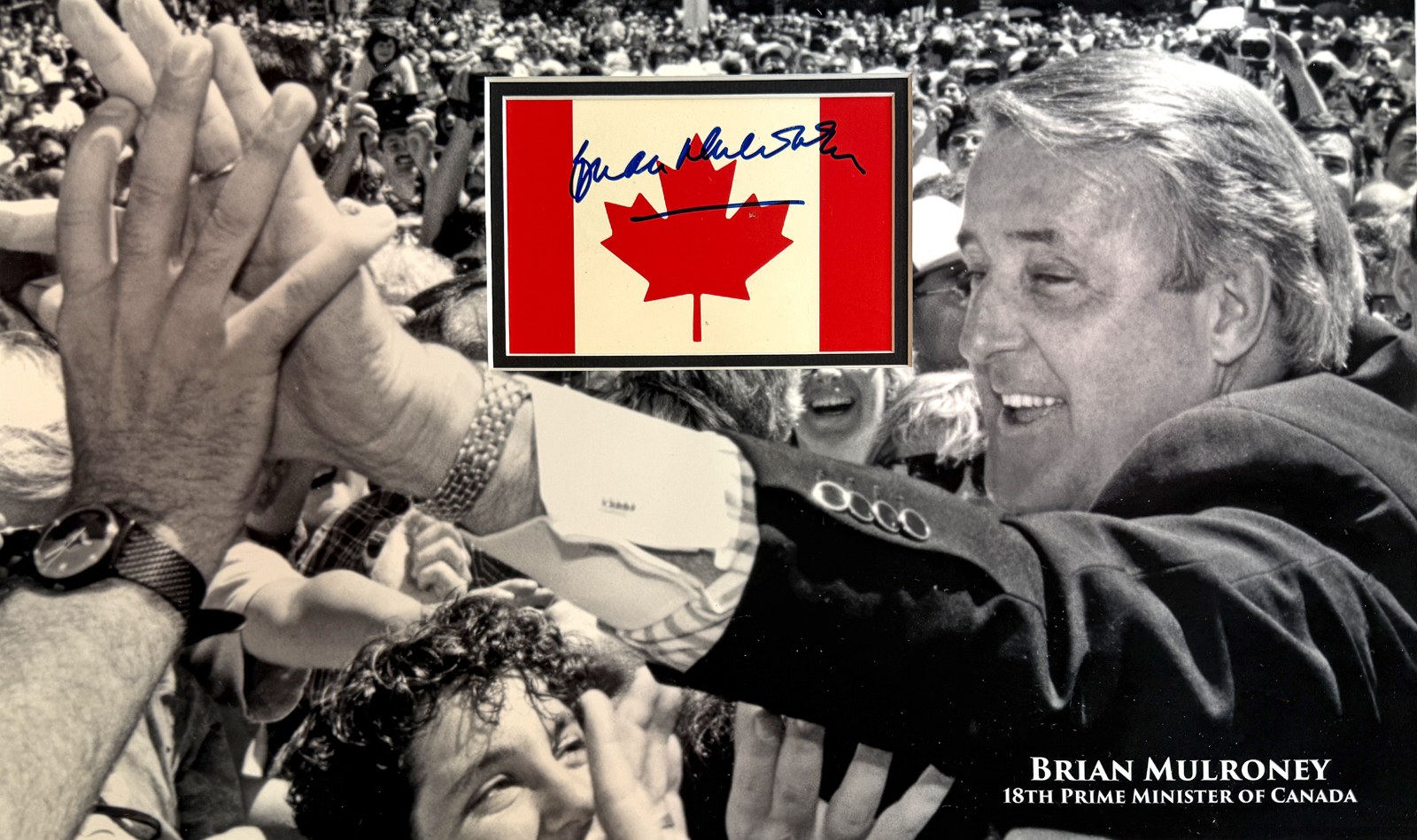 BRIAN MULRONEY Custom 12×20 inch Mat for Signed Canada Flag Postcard
