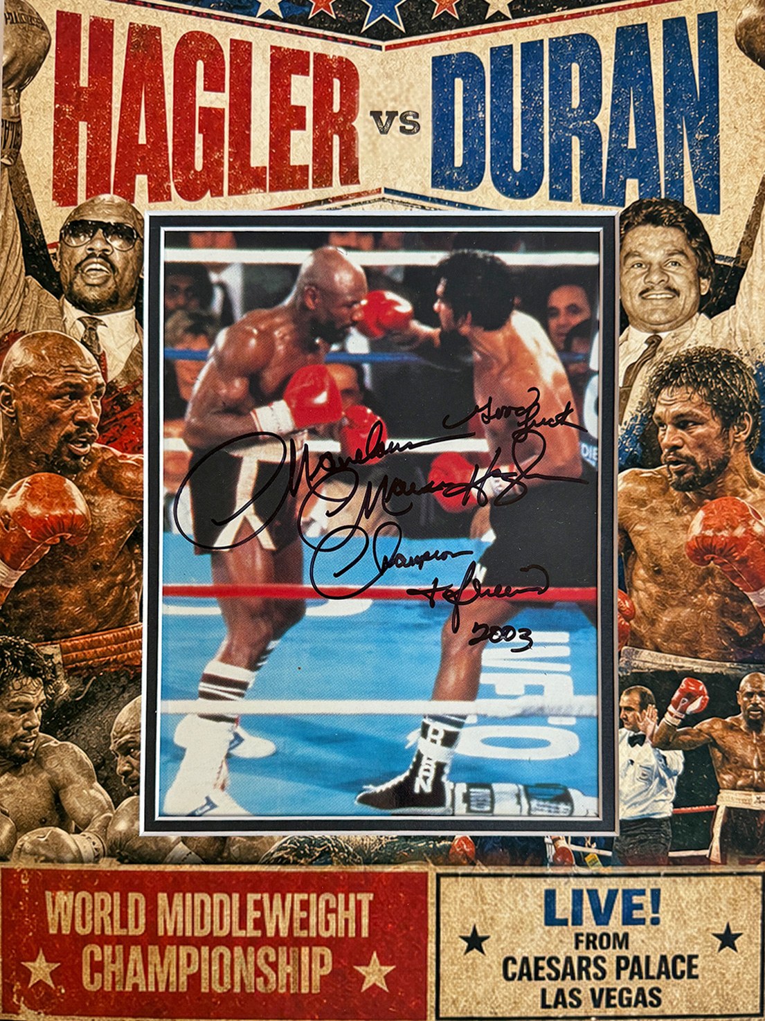 HAGLER vs. DURAN Custom 12×16 inch SCRAPBOOK SYTLE Mat for Signed 8×10 Photo