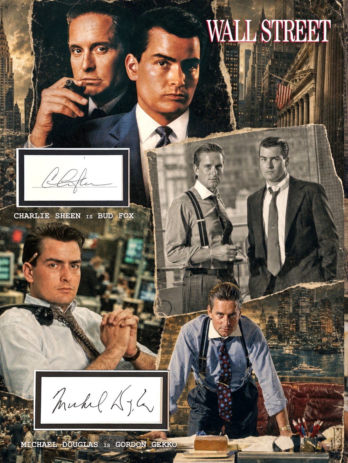 WALL STREET Custom 12×16 inch Mat for CHARLIE SHEEN & MICHAEL DOUGLAS book page autographs